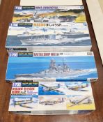 Three boxed Aoshima Waterline series 1/700 scale model kits including no.2 British carrier-borne