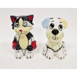 Lorna Bailey model of a cat and a dog, each signed in black enamel, comprising Boxer Cat and Woof