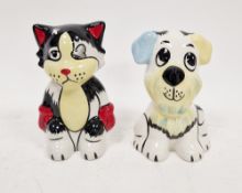 Lorna Bailey model of a cat and a dog, each signed in black enamel, comprising Boxer Cat and Woof