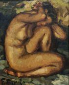 20th century school Oil on canvas Study of a female nude, indistinctly signed lower left, 27.5cm x