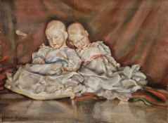 20th century school Oil on canvas Study of two dolls, indistinctly signed lower left, unframed, 45.