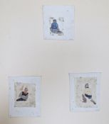 Attributed to David Cox (1783-1859) Watercolour drawing Three small figure studies within mount,
