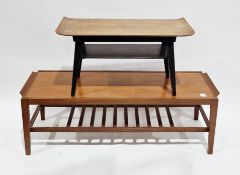 Mid-century Remploy teak coffee table of rectangular form, on square legs united by a slatted