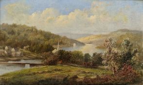 19th century British school  Oil on canvas River landscape, unsigned, framed, 18 cm x 29.5 cm