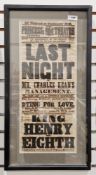 Mid-19th century theatre advertising poster for the Princesses Theatre, Oxford Street, advertising