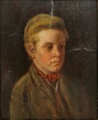 19th century Oil on card Portrait of a boy wearing red neck tie, unsigned, image size 20cm x 16.5cm