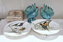 Pair of English majolica turquoise glazed models of 'Japanese Roosters', late 19th century,