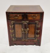 Korean elm table-top cabinet comprising two drawers with brass drop loop handles over two panel