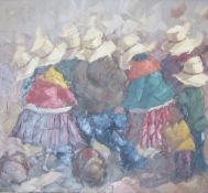 LOT WITHDRAWN Miguel Angel Vejarano Mezarina  Oil on canvas Peruvian women in brightly coloured