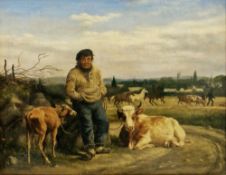 Attributed to Carl Henrik Bogh (Danish, 1827-1893) Oil on canvas Rural scene of farmer with cow