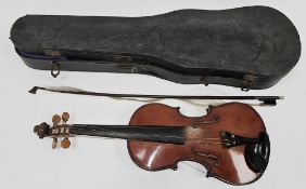 Italian violin with interior label printed Officina Claudio Monteverdi Cremona 1928 and over-