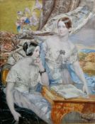 Henry Tanworth Wells (1828-1903) Watercolour on card Portrait of two young ladies before a bureau