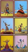 After Emile Gallois (French, 1882-1965) Lithograph in colours Six coloured prints of figures dancing