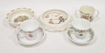 Group of Royal Doulton Bunnykins nursery wares including a two-handled mug, feeding bowl, Royal