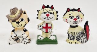Three Lorna Bailey models of cats, each signed in black enamel, comprising the England Footballer