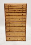 Late 19th / early 20th century pine collector's cabinet of rectangular form comprising thirteen