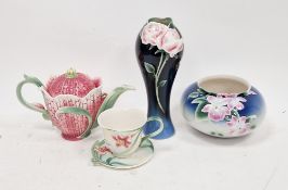 Collection of Franz porcelain including globular flower vase moulded with pink flowersprays, printed