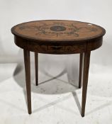 Sheraton Revival satinwood side table of oval form, the top with a central painted panel of a