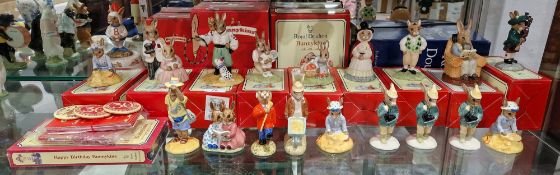Collection of Royal Doulton Bunnykins figures, some boxed, including Seaside Bunnykins, Family