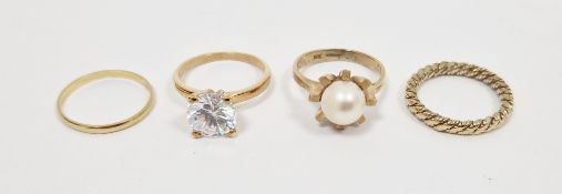 18 ct yellow gold wedding band, stamped 750, a 9ct gold and pearl ring, hallmarked 375, stamped