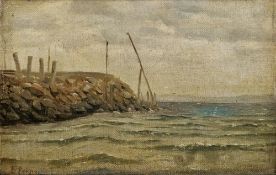 Christian Eckardt (Danish, 1832-1914) Oil on canvas Coastal scene, signed lower left, 14cm x 20.5cm