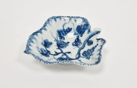 Lowestoft porcelain blue and white pickle leaf dish, circa 1765, painted with fruiting vine,
