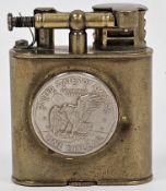 Dunhill Unique Sports lighter, patent no. 143752, gilt metal, set on the side with a U.S.A. one