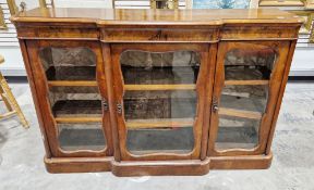 Victorian walnut breakfront credenza/sideboard, the top with thumbmoulded edge and rounded front