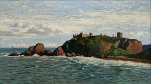 A. MacKirsch? (19th century) Oil on board Coastal scene with ruins and fort on cliff top,