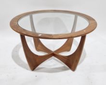 Mid-century G-Plan Astro teak coffee table, model 8040, of circular form with glass inset top,