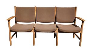 Danish mid-century oak three seater sofa bench designed by Kurt Ostervig for Slagelse Mobelfabrik,