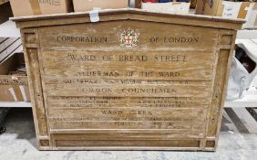 Early 20th century alderman oak sign reading ' Corporation of London, Ward of Bread Street, Alderman