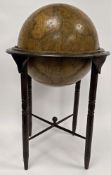 19th century Newton's new and improved terrestrial globe dated 1859(?), on a floor standing oak base