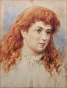 John Augustus Thelwall (?-1896) Watercolour Head and shoulders portrait of a young girl with red