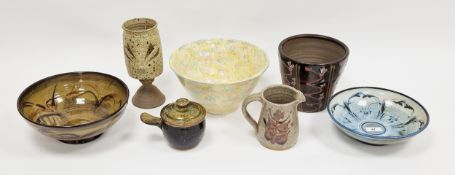 Quantity of studio pottery to include a Sidney Tustin for Winchcombe lidded soup bowl with tenmoku