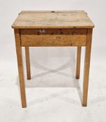 Mid century beech wood child's school desk by ESA, hinged lift lid on square legs, 71cm high x