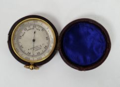 Late 19th / early 20th century brass cased pocket barometer, the silvered dial marked W. Gregory &