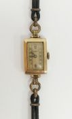 Lady's Art Deco yellow-metal cased 'Dot' wristwatch, with rectangular case, black Arabic numerals,
