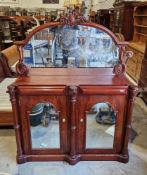 Frank Hudson Victorian style mahogany mirrored back sideboard, the mirrored back with foliate scroll