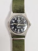 CWC G10 quartz military wristwatch, the black dial with Arabic hour markers, case back numbered