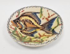 Spanish Art pottery fish plate in the style of Puigdemont Pottery, indistinctly signed ES...,