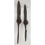 Two Royal Aircraft Establishment brown carbon fibre propellers, one with metal core stamped RAE T.