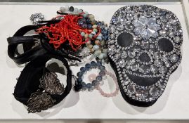 Butler & Wilson diamante encrusted skull handbag, various belts, a Victorian silver-plated pierced