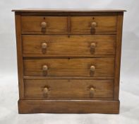 Early 20th century satin walnut chest of drawers, the rectangular top over two short and three
