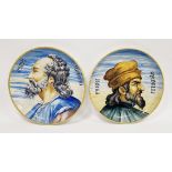 Two Cantagalli maiolica portrait chargers in the Urbino style, 20th century, each with manganese