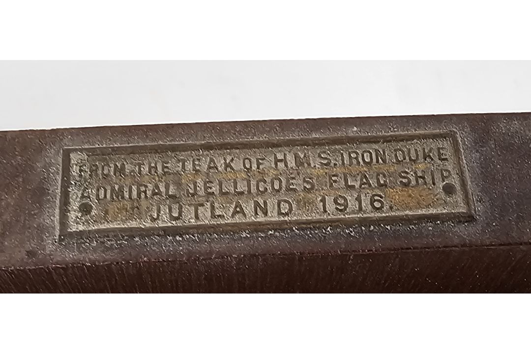 Two early 20th century salvaged timber bookends, made from the teak of H.M.S. Iron Duke (Admiral - Image 2 of 3