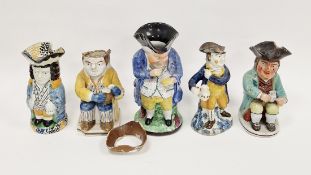 Collection of early 19th century English pottery Toby jugs, including a Pratt-type Hearty Goodfellow