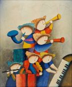 In the manner of J. Roybal (b.1955) Oil on canvas Children playing musical instruments, unsigned,