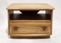 Ercol Windsor light elm entertainment low cabinet comprising a shelf over a long drawer, 49cm high x