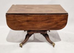 Regency mahogany drop flap worktable, drawer to one end and faux drawer to the other with brass drop